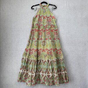 Ash & Eden Dress Womens Small Multicolor Floral Halter Tiered Maxi Boho Cotton